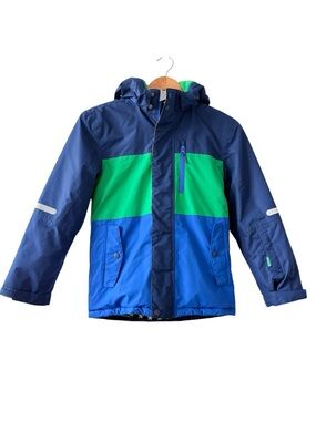 Boden Kids Navy and Green Color Block Winter Jacket